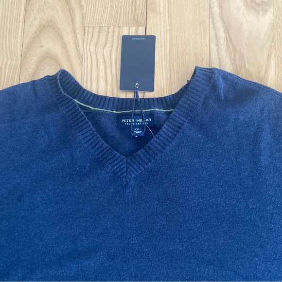 Peter Millar Navy Blue V Neck Sweater Cotton Golf Performance Holiday Work 2XL - Picture 4 of 10